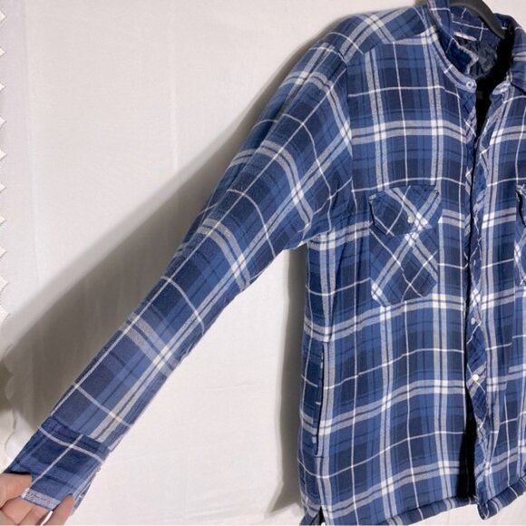 Forcefield Blue Plaid Snap Front Insulated Work Shirt Jacket Shacket M - Picture 13 of 16